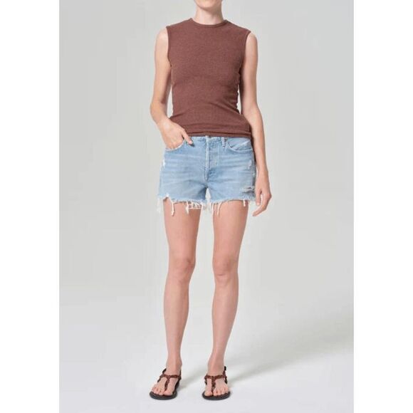 Agolde Swapmeet Blue Denim Parker Vintage Cut-Off Jean Shorts Women's Size 29 - Picture 1 of 6